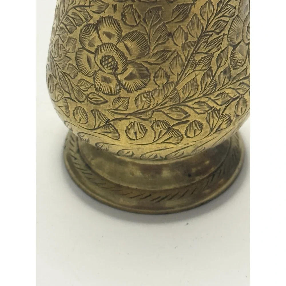 Vintage mini etched Brass Vase Small Bud Holder 6